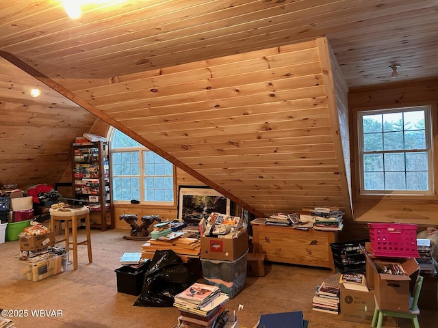 bonus room with vaulted ceiling and wooden ceiling