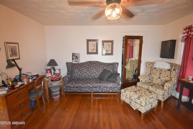45 W Bald Eagle St, Lock Haven, PA 17745 - living room featuring wood finished floors, a ceiling fan, and a desk