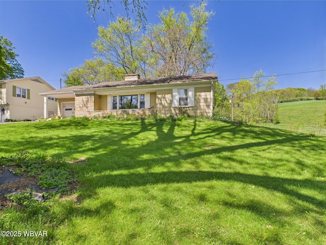5667 Austinville Rd, Columbia Crossroads, PA 16914 - view of front of property with a front lawn, a chimney, and stone siding