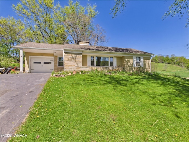 5667 Austinville Rd, Columbia Crossroads, PA 16914 - single story home featuring an attached garage, a chimney, asphalt driveway, and a front lawn