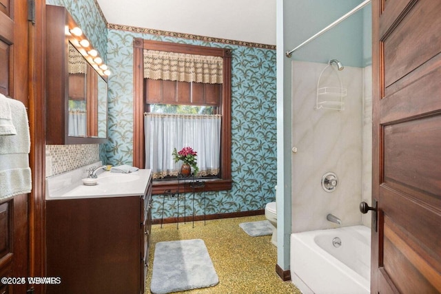 full bathroom with vanity, toilet, and bathtub / shower combination