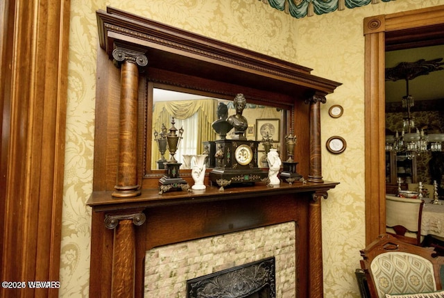 details featuring a fireplace