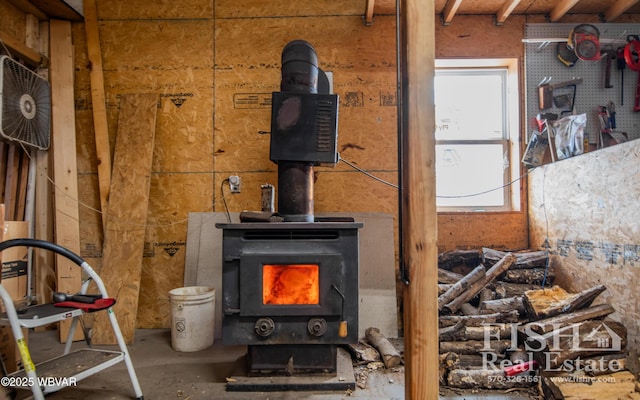 details featuring a wood stove