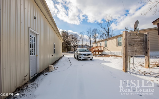 view of snow covered exterior