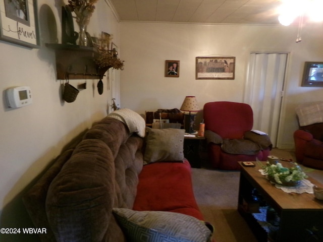 living room with crown molding