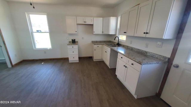 kitchen with white cabinets, dark hardwood / wood-style flooring, and sink