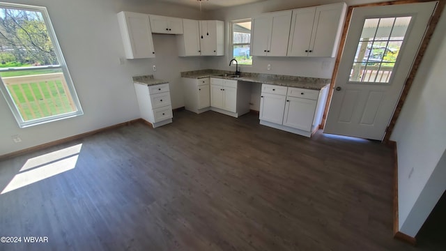 kitchen with white cabinets, dark hardwood / wood-style flooring, plenty of natural light, and sink