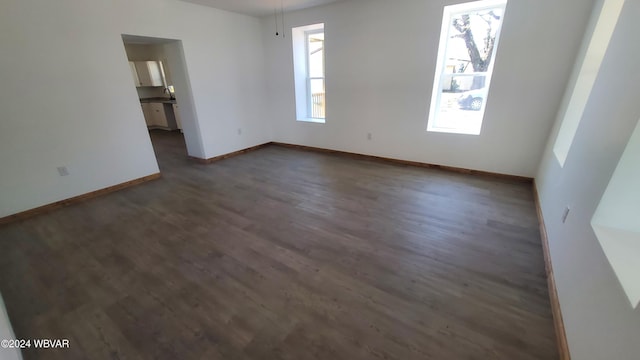 unfurnished room with dark wood-type flooring