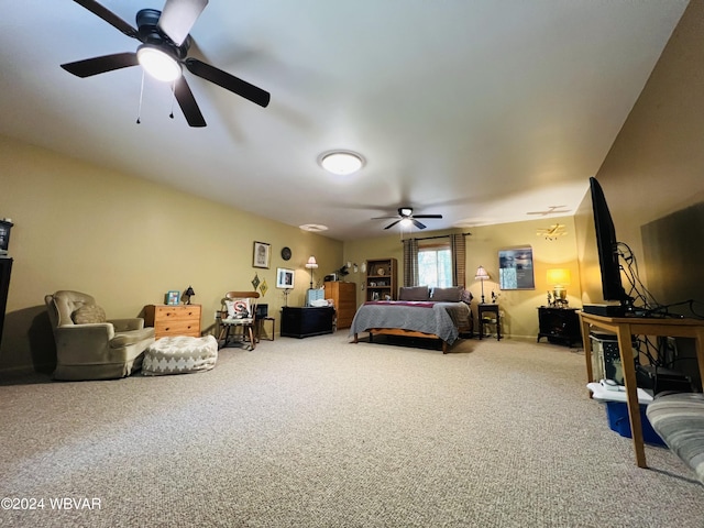 bedroom featuring carpet flooring and ceiling fan