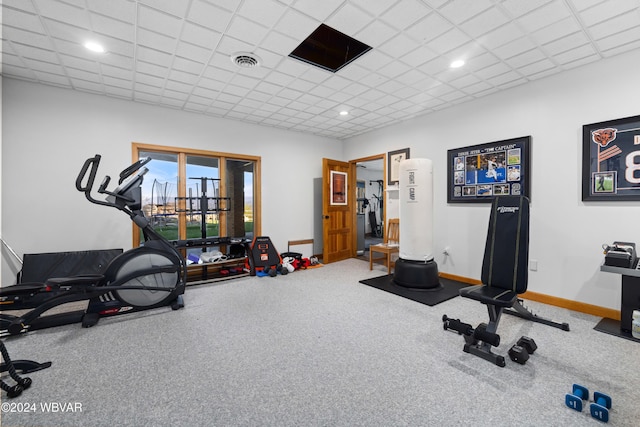 exercise area with a drop ceiling