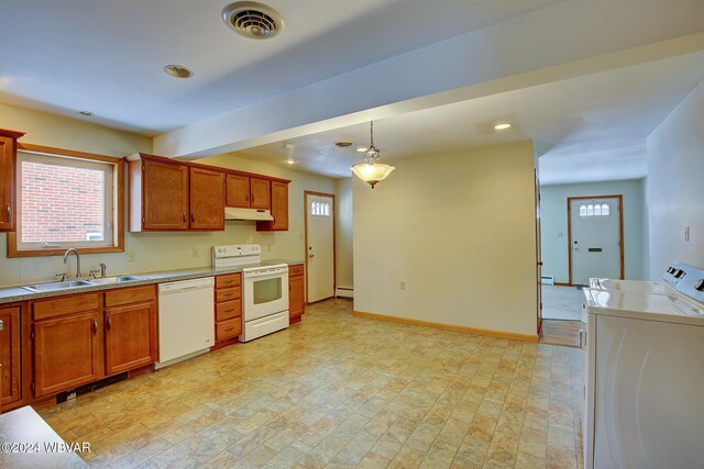65 Spring St, Lock Haven, PA 17745 - kitchen featuring white appliances, under cabinet range hood, plenty of natural light, light countertops, and recessed lighting