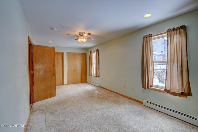 65 Spring St, Lock Haven, PA 17745 - carpeted spare room with a baseboard radiator, a ceiling fan, recessed lighting, and a smoke detector