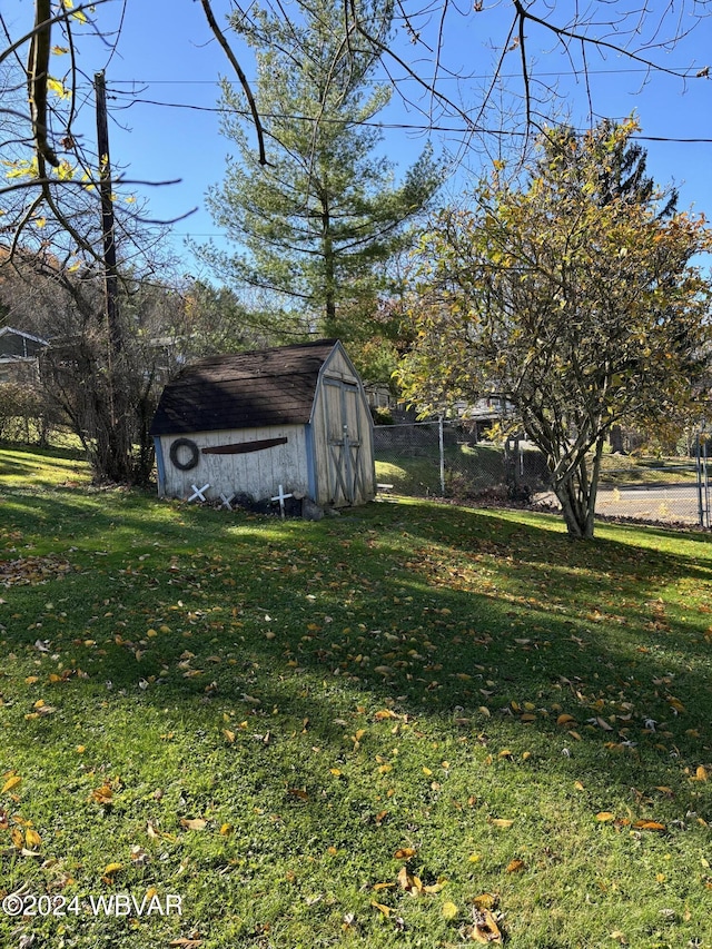 view of yard with a shed