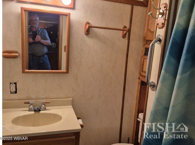 1520 Haagen Ln, Beech Creek, PA 16822 - bathroom with vanity, a shower with curtain, and toilet