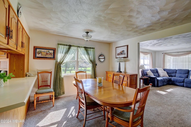 carpeted dining space with a healthy amount of sunlight