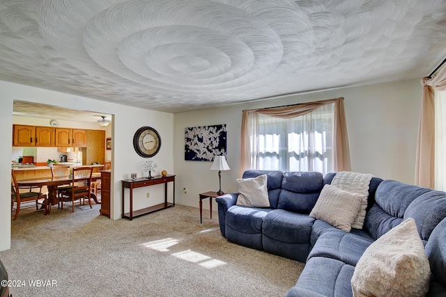 living room featuring light colored carpet