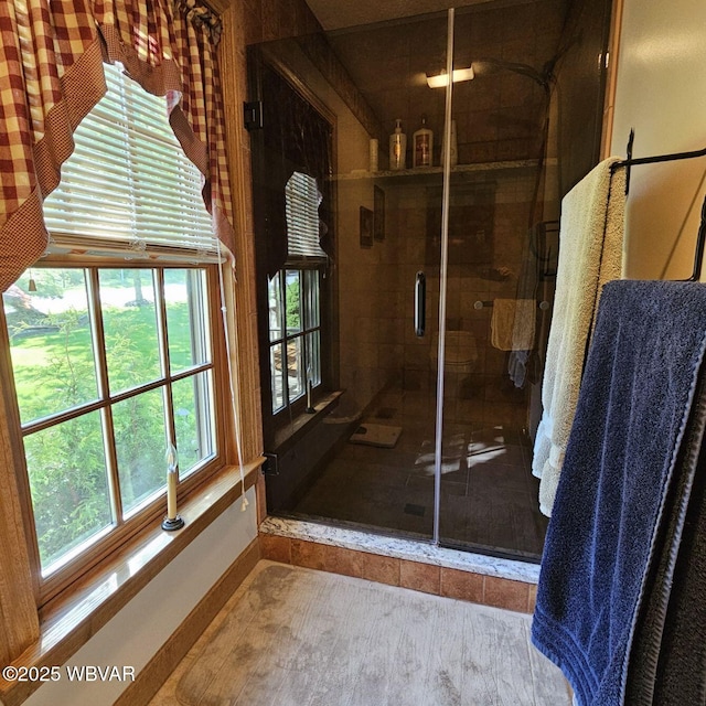bathroom with a stall shower