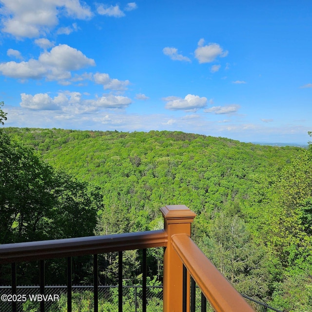 view of yard featuring a forest view