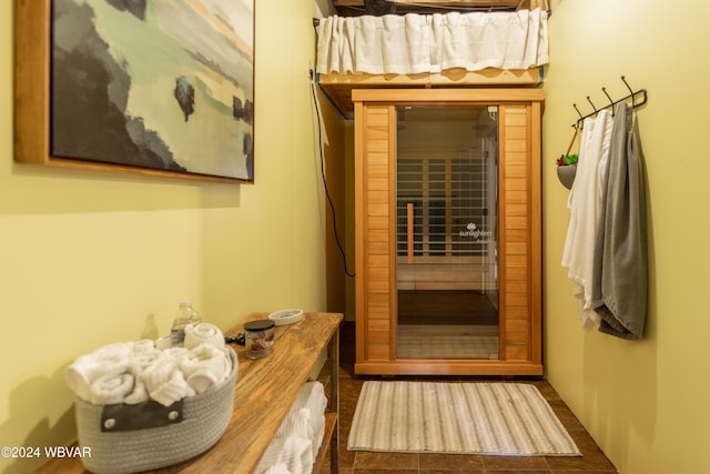 view of sauna / steam room with tile patterned flooring