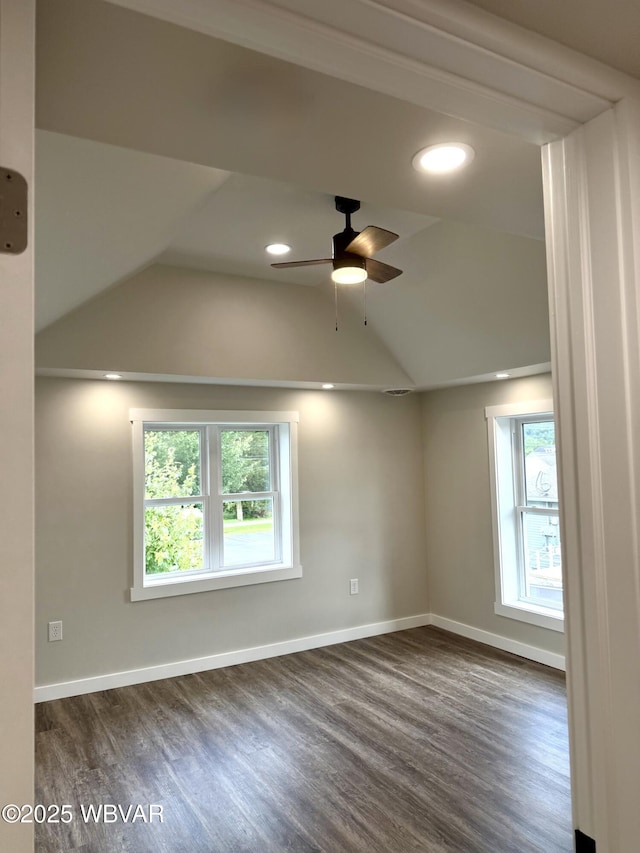 218 High St, Lock Haven, PA 17745 - unfurnished room with dark wood-style floors, lofted ceiling, ceiling fan, and recessed lighting