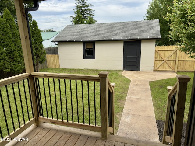218 High St, Lock Haven, PA 17745 - deck featuring a fenced backyard and an outdoor structure