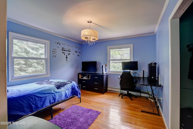 260 Selkirk Rd, Williamsport, PA 17701 - bedroom with crown molding, light wood-style floors, and a baseboard radiator