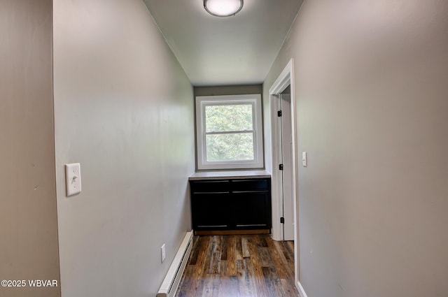 260 Selkirk Rd, Williamsport, PA 17701 - doorway to outside featuring baseboard heating, dark wood-style floors, and baseboards
