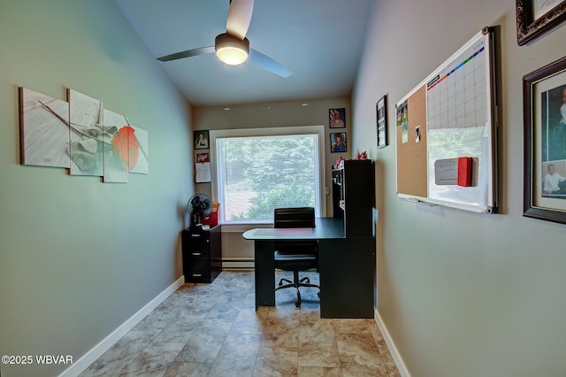 260 Selkirk Rd, Williamsport, PA 17701 - office featuring ceiling fan, baseboards, and a baseboard radiator