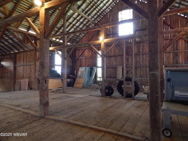 796 Ellis Artley Rd, Muncy, PA 17756 - miscellaneous room featuring high vaulted ceiling, hardwood / wood-style flooring, and wooden walls