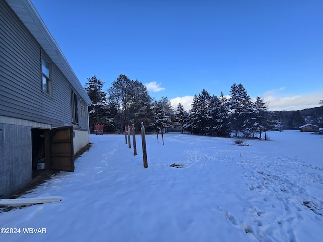 view of yard covered in snow