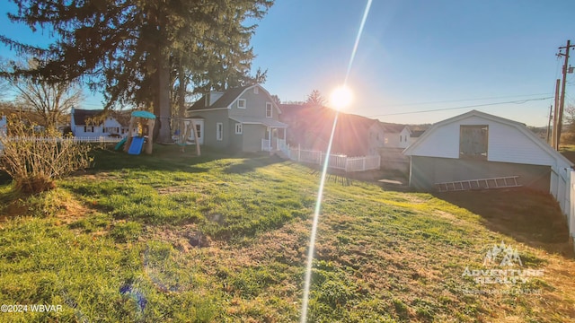 view of yard with a playground