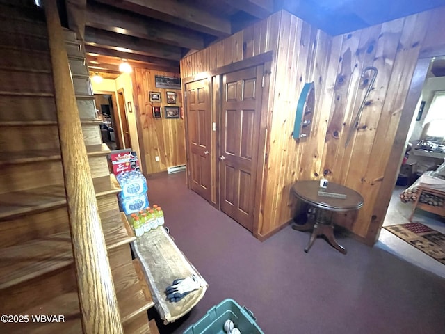 sitting room with wooden walls