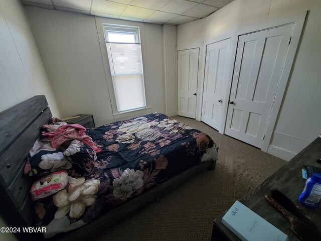 bedroom featuring a paneled ceiling and carpet flooring