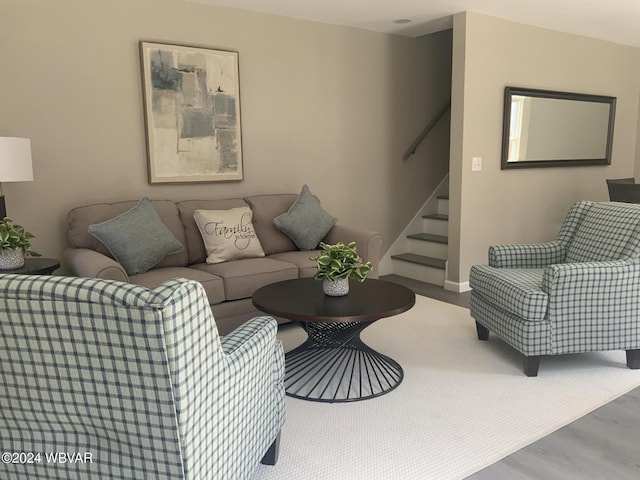 living room with light hardwood / wood-style flooring