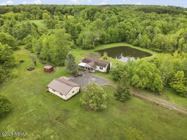 1498 Gainer Hill Rd, Dushore, PA 18614 - view from above of property featuring a forest and a nearby body of water