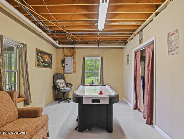 1498 Gainer Hill Rd, Dushore, PA 18614 - recreation room featuring electric panel and concrete flooring