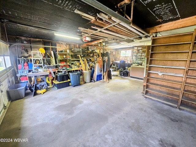 garage featuring a workshop area