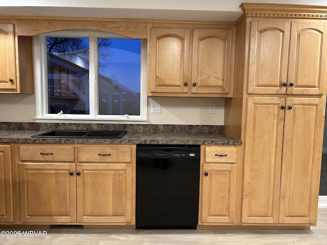 kitchen featuring dishwasher, sink, and light wood-type flooring