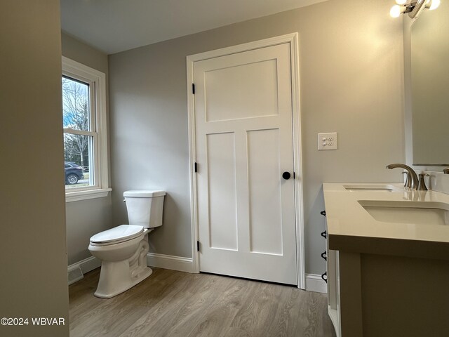 bathroom featuring vanity, hardwood / wood-style flooring, and toilet