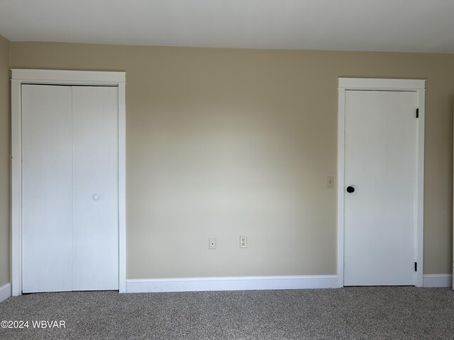 unfurnished bedroom featuring carpet floors and a closet