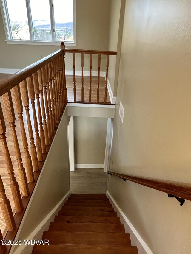 stairway featuring hardwood / wood-style flooring