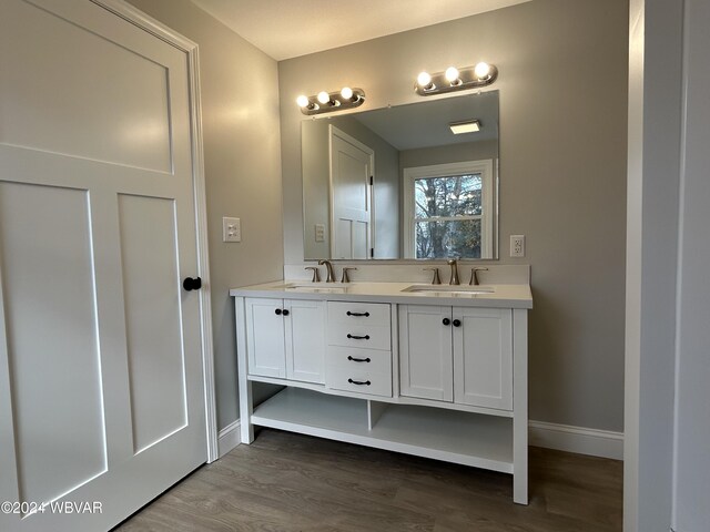 bathroom featuring vanity and wood-type flooring