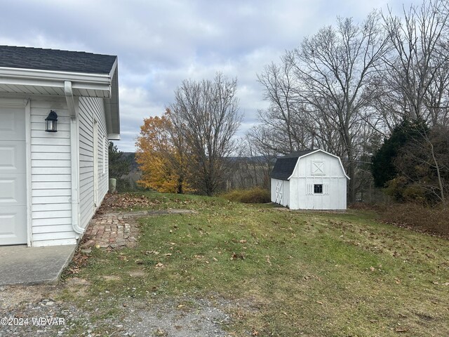 view of yard with a shed