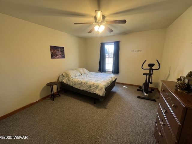 bedroom with carpet, baseboards, and ceiling fan