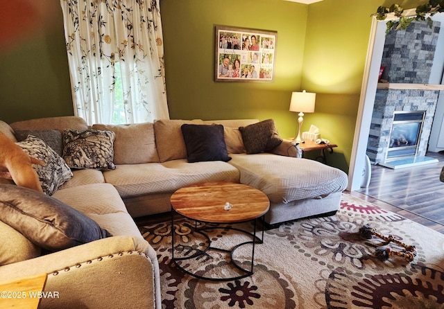 59 Keyser Cir, Williamsport, PA 17701 - living room with wood finished floors and a stone fireplace