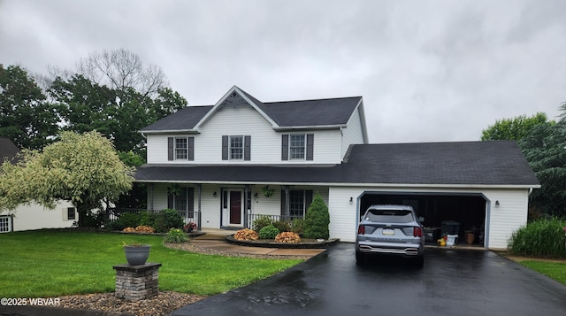 59 Keyser Cir, Williamsport, PA 17701 - view of front of home featuring covered porch, driveway, a garage, a front yard, and roof with shingles