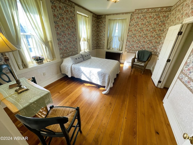 bedroom featuring multiple windows and hardwood / wood-style flooring