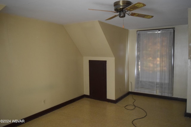 bonus room featuring ceiling fan and lofted ceiling