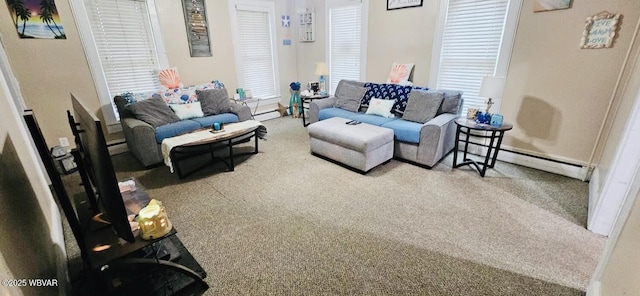 103 Lower Market St, Milton, PA 17847 - living room with a baseboard radiator, carpet floors, and baseboards