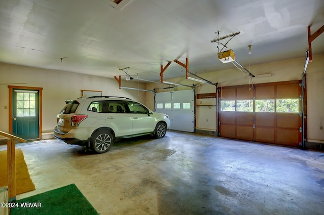 garage with a garage door opener